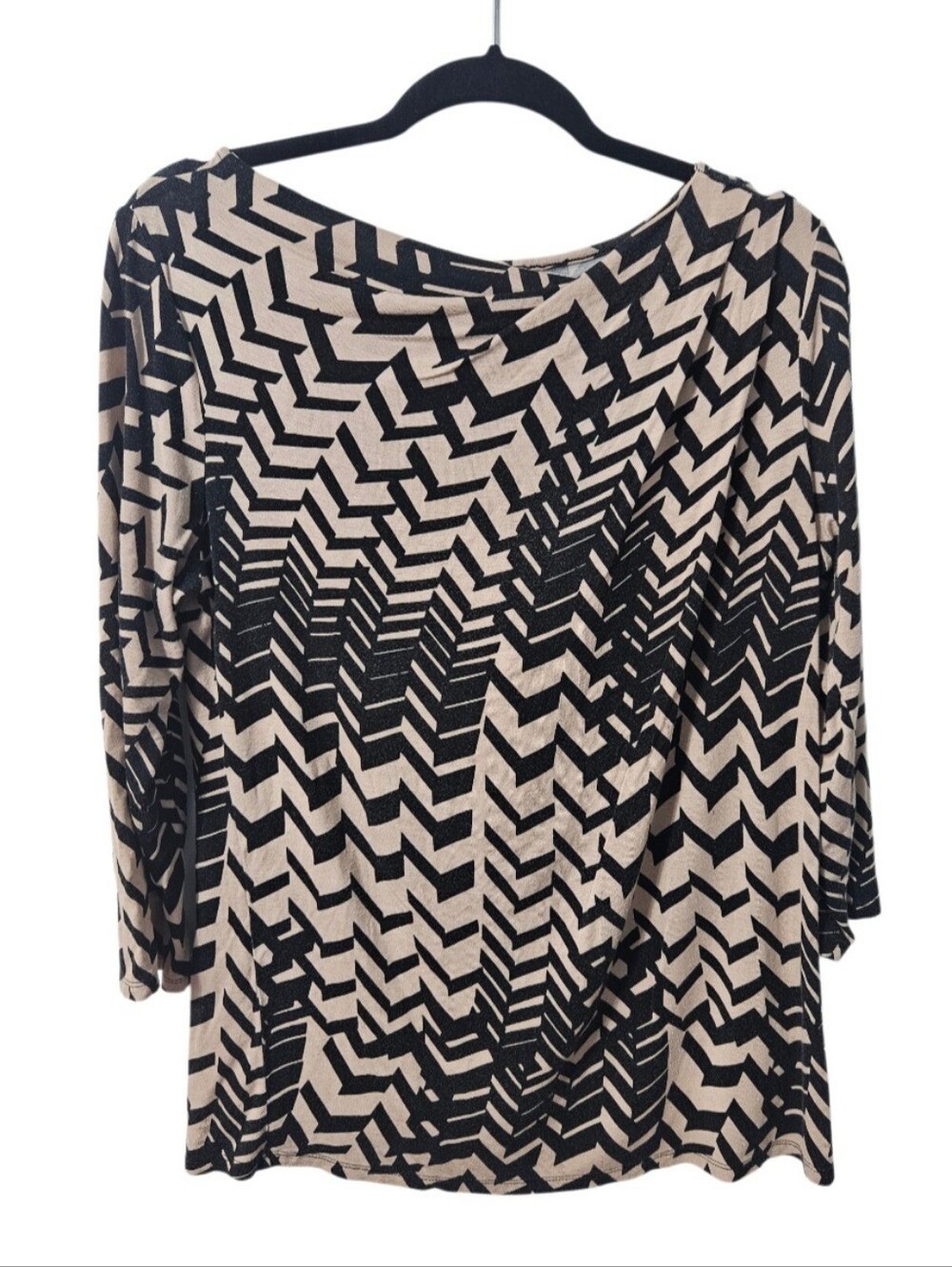 Dana Buchman L 3/4 Sleeve Black & Tan Blouse